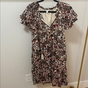 Cato Paisley V-Neck Mini Dress - Red and Black